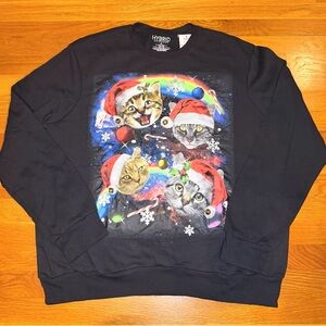 NWT Ugly Christmas Cat Sweatshirt Rainbow Santa Cats XL